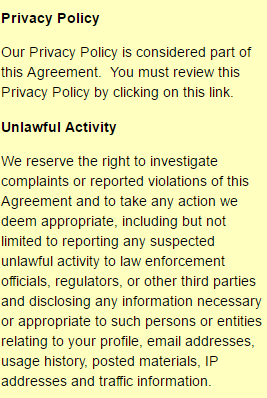 Privacy Policy and Unlawful Activity